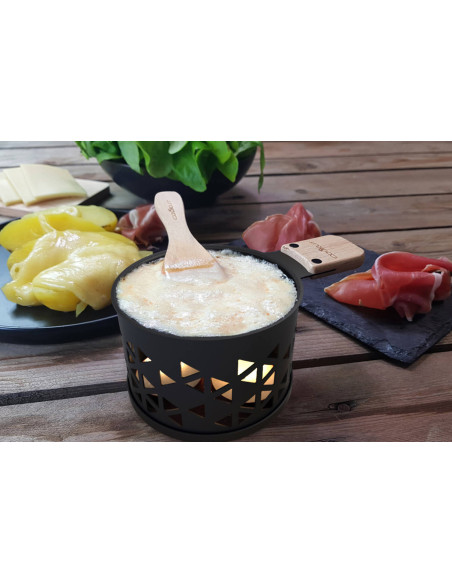 Cookut Lumi candle raclette set for 2 black origami pattern - Le gras c'est la vie