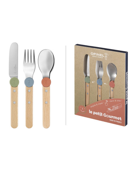 Opinel Le Petit Gourmet children's cutlery set in variegated colors