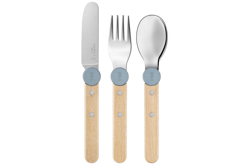 Opinel Le Petit Gourmet -lasten ruokailuvälinesarja sateen sinisenä