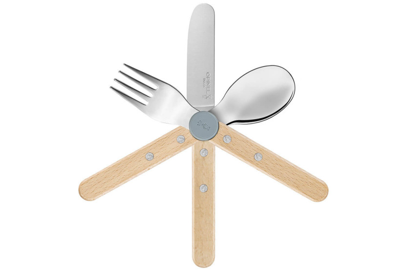 Opinel Le Petit Gourmet -lasten ruokailuvälinesarja sateen sinisenä