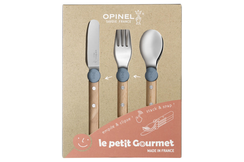 Opinel Le Petit Gourmet -lasten ruokailuvälinesarja sateen sinisenä