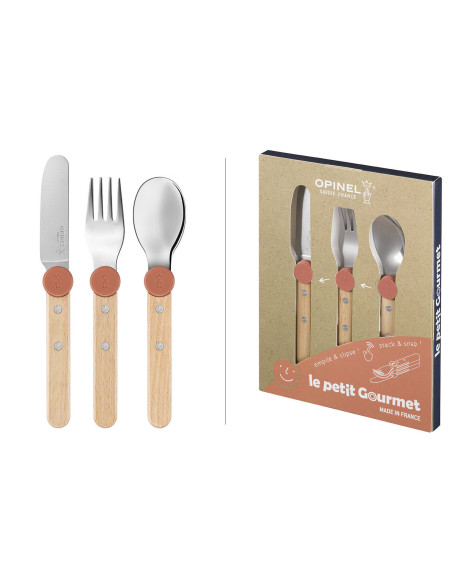 Conjunto de talheres para crianças Opinel Le Petit Gourmet, cor coral