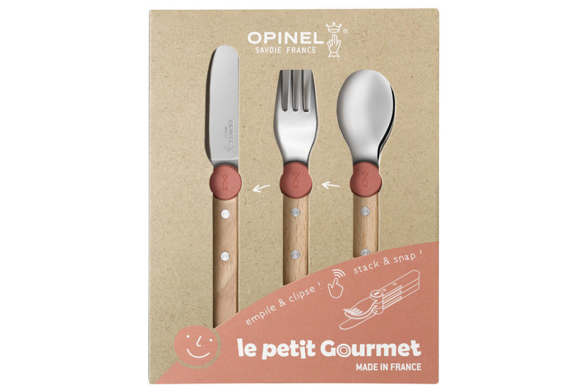 Opinel Le Petit Gourmet børnebestiksæt, koralfarvet