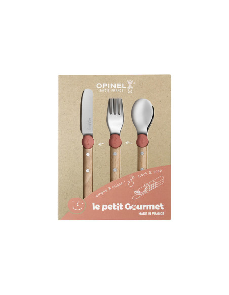 Conjunto de talheres para crianças Opinel Le Petit Gourmet, cor coral