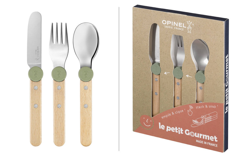 Opinel Le Petit Gourmet -lasten ruokailuvälinesarja oliivinvärinen