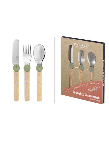 Opinel Le Petit Gourmet children's cutlery set in olive