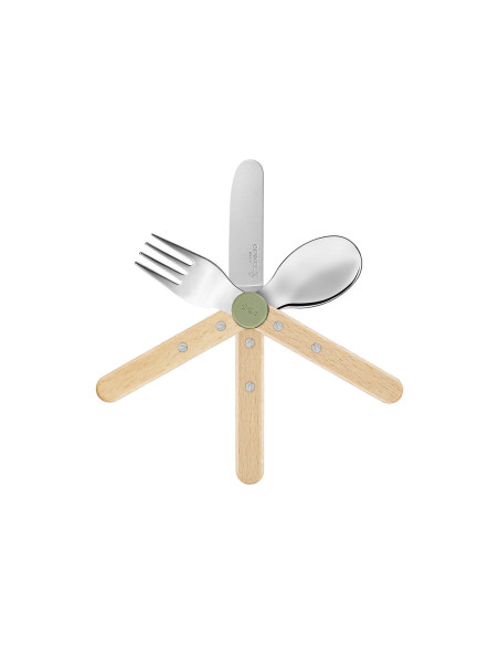Opinel Le Petit Gourmet -lasten ruokailuvälinesarja oliivinvärinen
