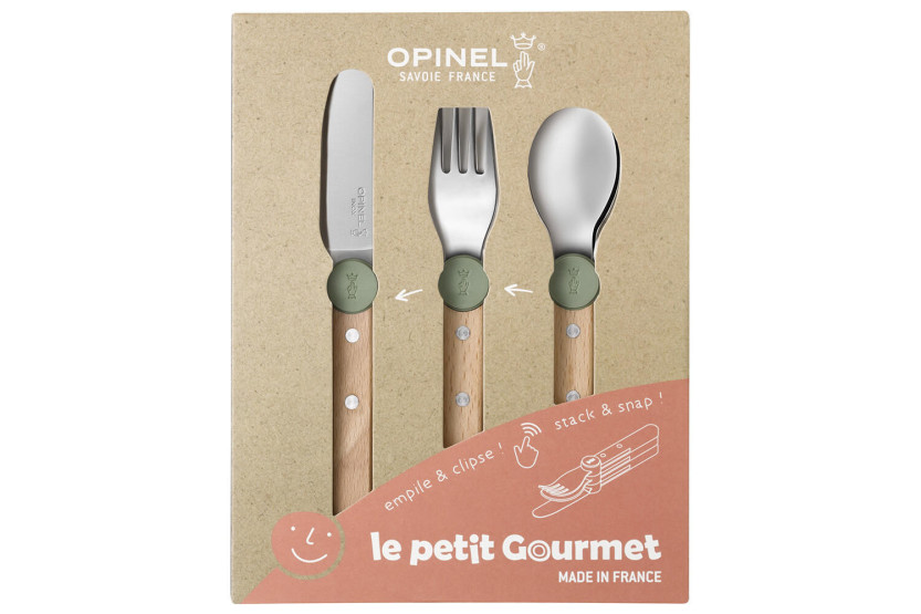 Juego de cubiertos infantiles Opinel Le Petit Gourmet en oliva