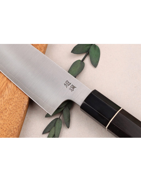 Faca japonesa de santoku de 19,5 cm Sukenari ZDP-189 San Maï com cabo de ébano