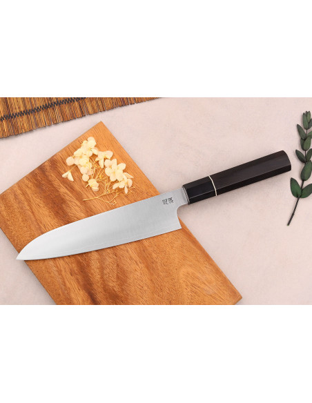 19.5cm Sukenari ZDP-189 San Maï Cuchillo santoku japonés con mango de ébano