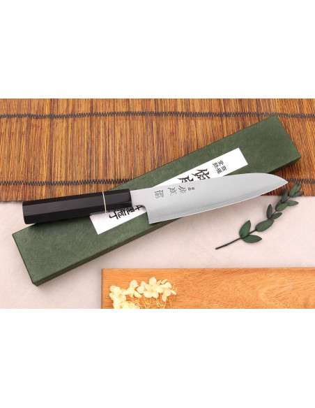 Faca japonesa de santoku de 19,5 cm Sukenari ZDP-189 San Maï com cabo de ébano