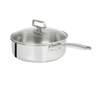 Cristel Castel'Pro sauterpanna i 18/10 rostfritt stål 5 lager fast handtag + glaslock