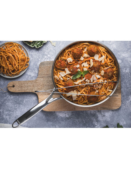 Cristel Castel'Pro sauterpanna i 18/10 rostfritt stål 5 lager fast handtag + glaslock