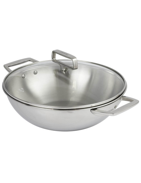Wok Cristel Castel'Pro 28cm en acero inoxidable 18/10 3 capas 2 asas fijas con tapa