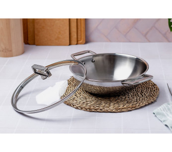 Wok Cristel Castel'Pro 28 cm i 18/10 rustfritt stål 3-lags 2 faste håndtak med lokk 2