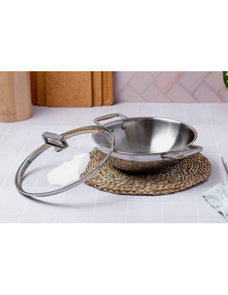 Wok Cristel Castel'Pro 28cm i 18/10 rostfritt stål 3 lager 2 fasta handtag med lock