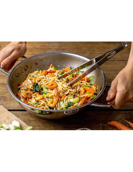 Wok Cristel Castel'Pro 28 cm i 18/10 rustfrit stål 3-lags 2 faste håndtag med låg