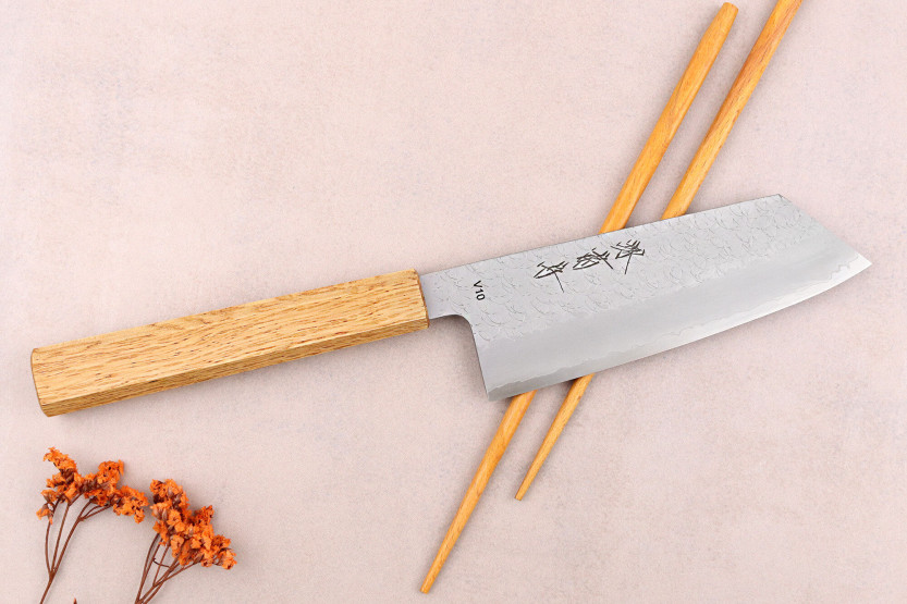 Faca bunka de carvalho Sakai Kikumori TS10 14cm - artesanal japonesa