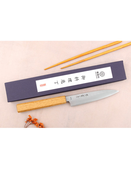 13,5cm japanisches handgefertigtes Universalmesser Sakai Kikumori TS10 aus Eiche