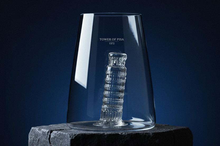 Alaskan Maker Iconic Monuments Torre inclinada de Pisa vaso largo de cristal