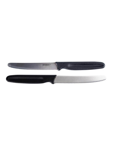 Sett med 2 Homey's Mölti SVART universalkjøkkenkniver, 11 cm takket blad