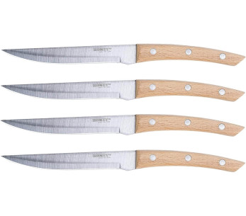 Set van 4 Homey's Bokträ steakmessen, glad lemmet 13cm