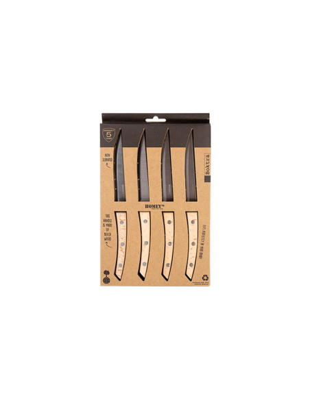 Sæt med 4 Homey's Bokträ steakknive, glat blad 13 cm