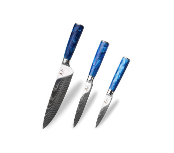 Conjunto de 3 facas de cozinha, utilitárias e de escritório Kutoyama Blue Wave