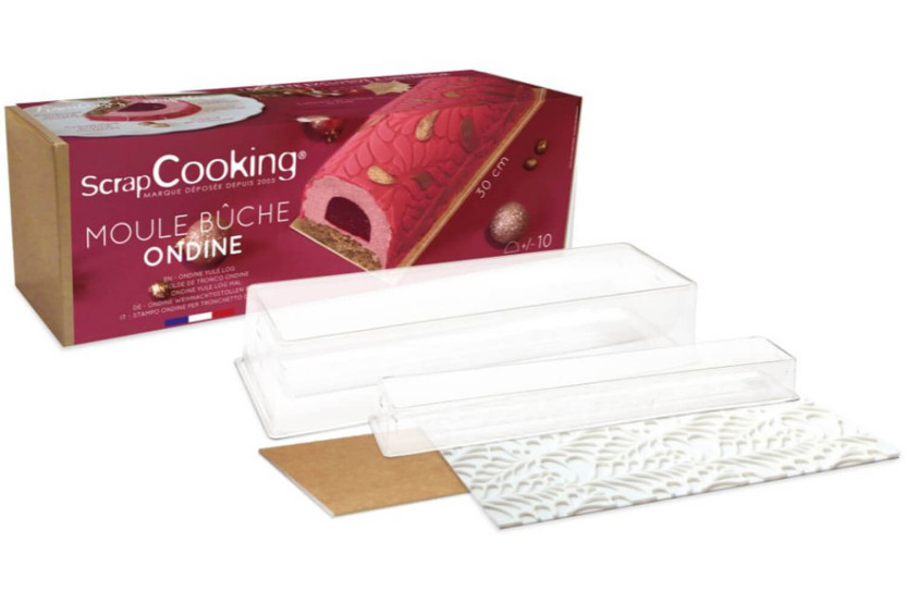 Scrapcooking Ondine houtblokvorm + inzetstuk + siliconenmat + kraft steun + transportdoos