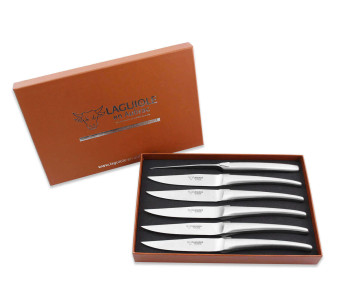 Juego de 6 cuchillos de mesa Laguiole Aubrac en acero inoxidable cepillado monobloque
