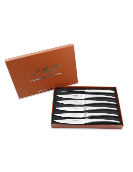Set of 6 Laguiole table knives in Aubrac Monobloc brushed stainless steel