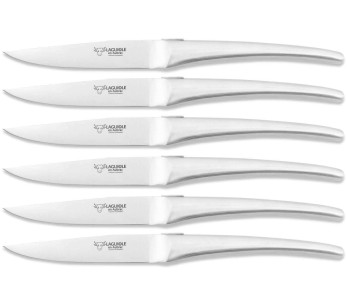 Set om 6 Laguiole Aubrac bordsknivar i borstat rostfritt stål monobloc 2
