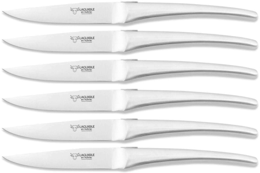 Sats med 6 Laguiole Aubrac bordsknivar Monobloc i borstat rostfritt stål
