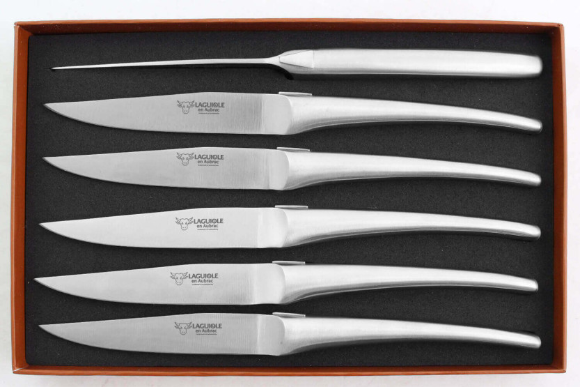 Set di 6 coltelli da tavola Laguiole Aubrac Monobloc in acciaio inox spazzolato