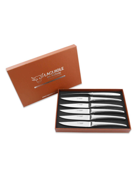 Besteckset bestehend aus 6 Laguiole en Aubrac Tafelmessern Monoblock aus glänzendem Edelstahl