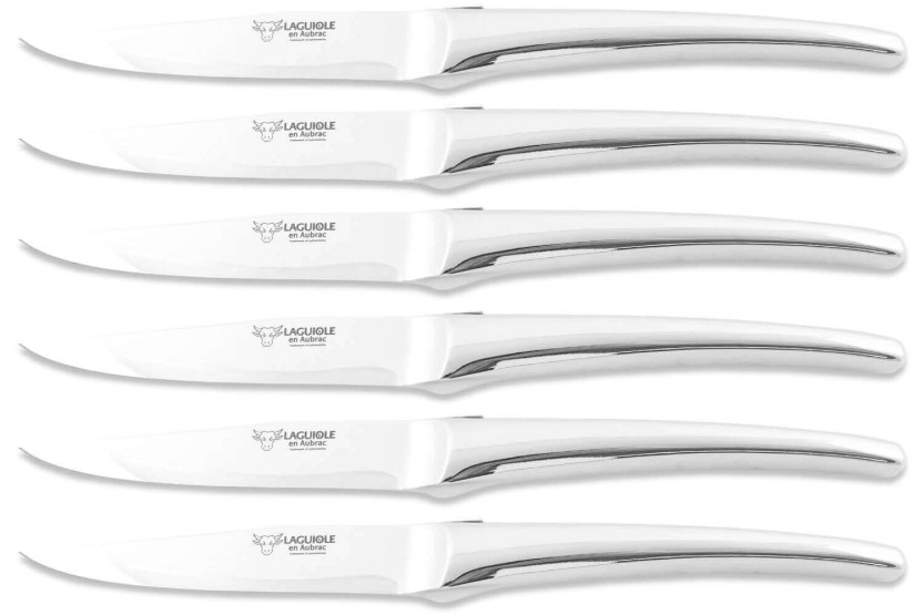 Sett med 6 Laguiole Aubrac bordkniver Monobloc i blankt rustfritt stål