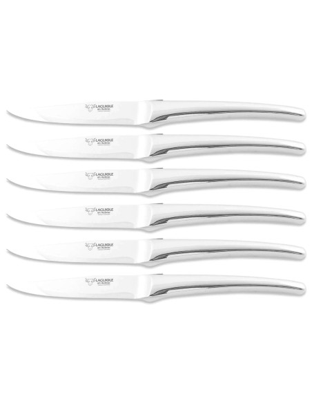 Besteckset bestehend aus 6 Laguiole en Aubrac Tafelmessern Monoblock aus glänzendem Edelstahl