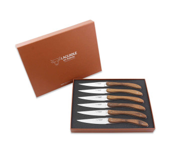 Set of 6 Laguiole Aubrac table knives L'Ecir walnut handles