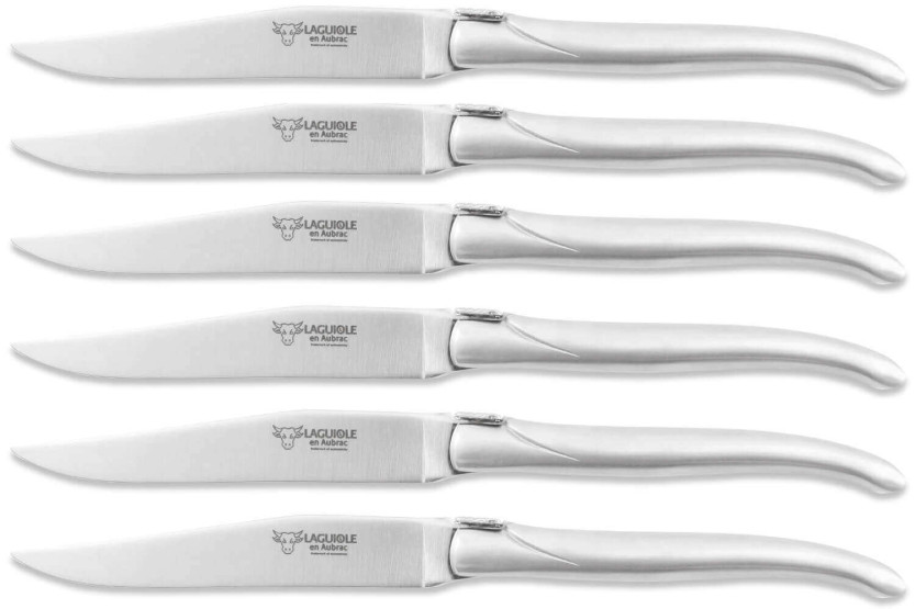 Æske med 6 Laguiole Aubrac bordknive med håndtag i mat rustfrit stål