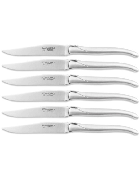 Æske med 6 Laguiole Aubrac bordknive med håndtag i mat rustfrit stål