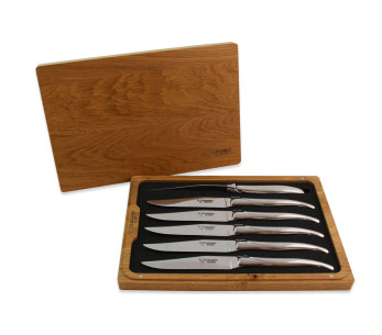 Caja de 6 cuchillos de mesa Laguiole Aubrac con mango de acero inoxidable brillante
