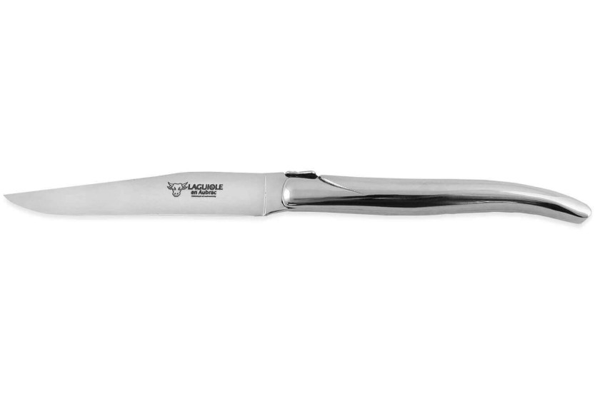 Æske med 6 Laguiole Aubrac bordknive med blanke håndtag i rustfrit stål