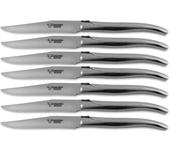Boks med 6 Laguiole Aubrac bordkniver med skinnende håndtak i rustfritt stål 2