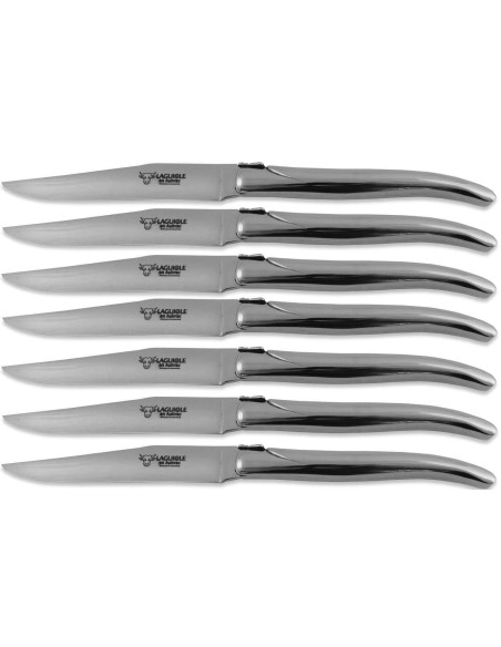 Set mit 6 Laguiole en Aubrac Tafelmessern komplett aus Edelstahl mit glänzenden Griffen