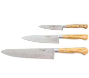 Coffret 3 couteaux en olivier Laguiole en Aubrac : Office + Universel + Chef 2