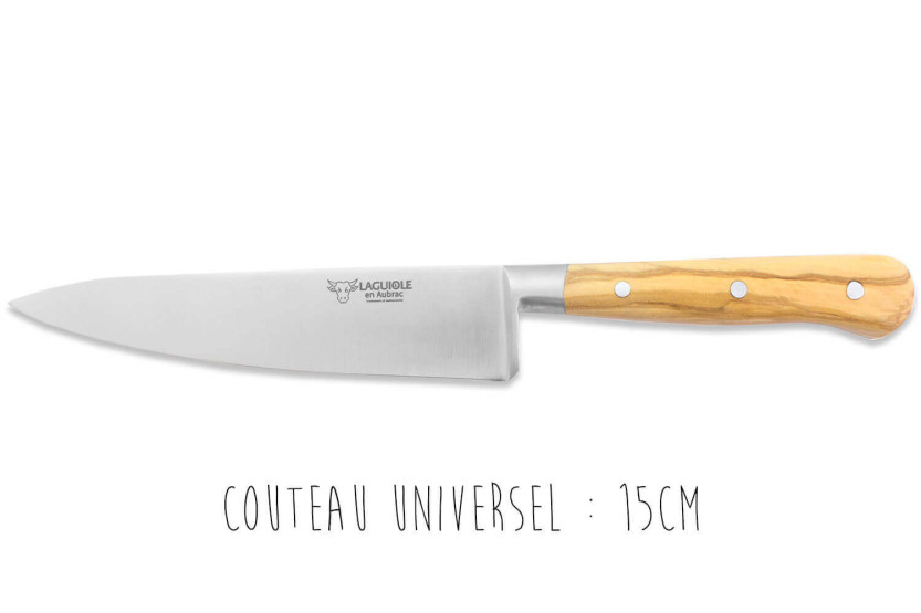 Set van 3 Laguiole Aubrac olijfhouten messen in doos: Office + Universal + Chef