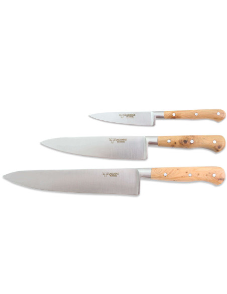 Caja de 3 cuchillos Laguiole enebro de Aubrac: Office + Universal + Chef