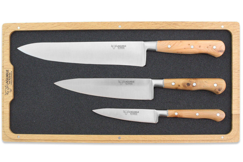 3er-Set Wacholdermesser Laguiole en Aubrac: Office + Universal + Chef