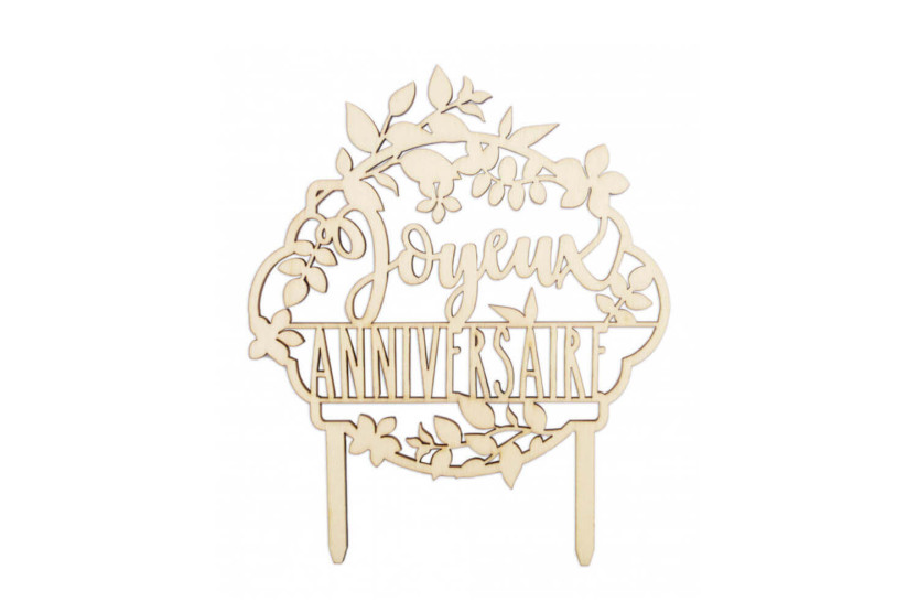 Topo de bolo "Feliz Aniversário" em madeira para Scrapcooking