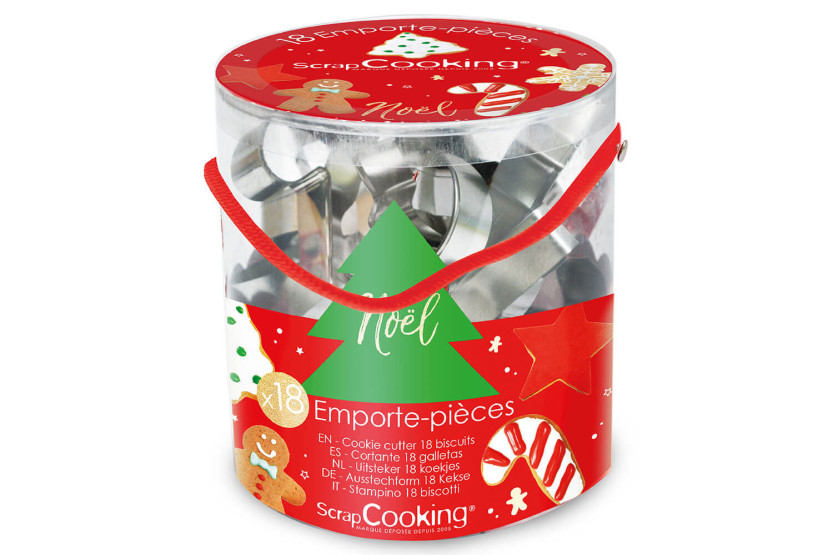 Secchio di 18 tagliabiscotti natalizi in acciaio Scrapcooking